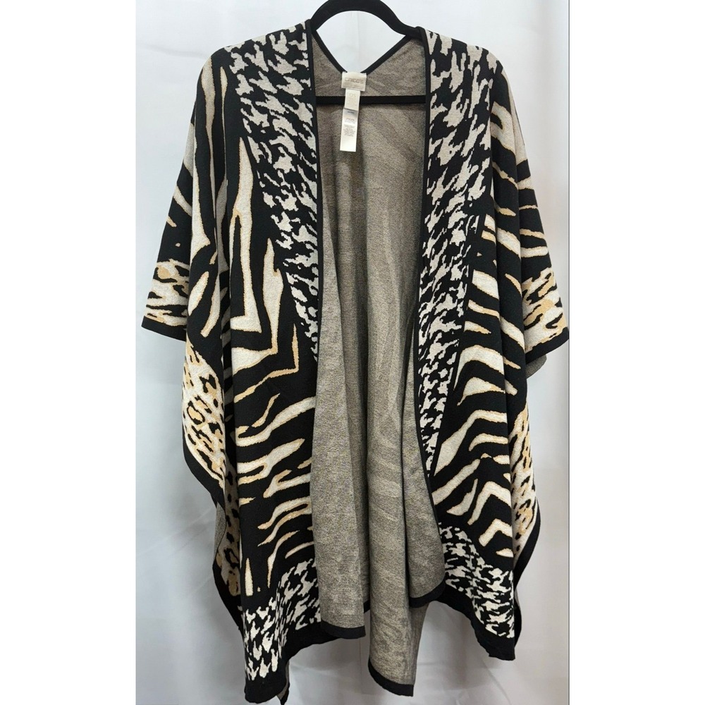 F286 Chicos Zebra Leopard Print Ruana Poncho Kimono One Size